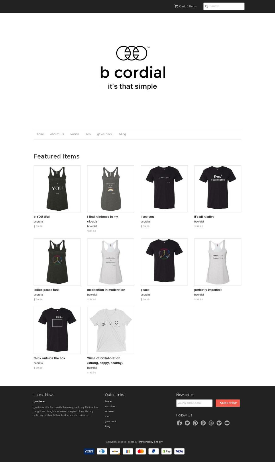 bcordial.com — Shopify storefront screenshot