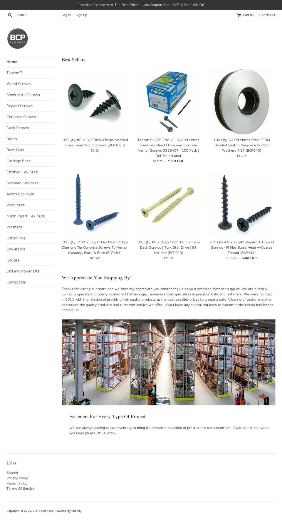bcpfasteners.com shopify website screenshot