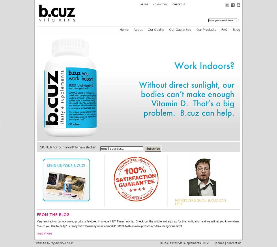 bcuzlife.com shopify website screenshot