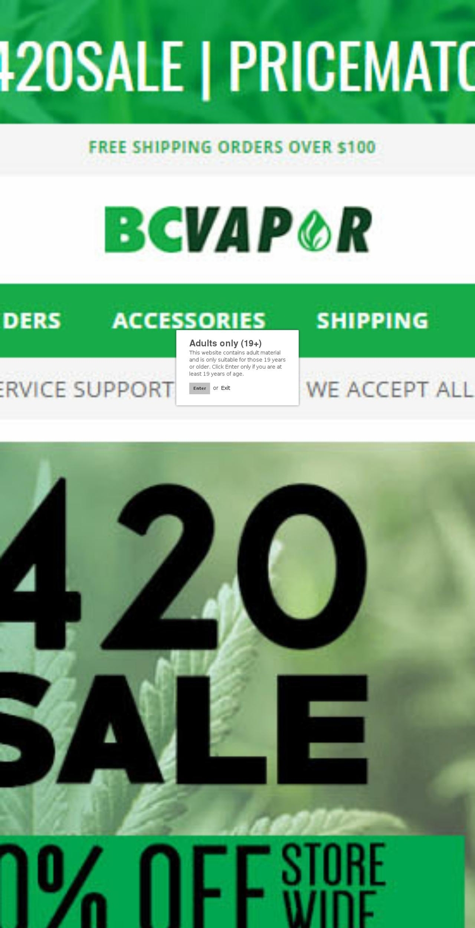 bcvapor.ca shopify website screenshot