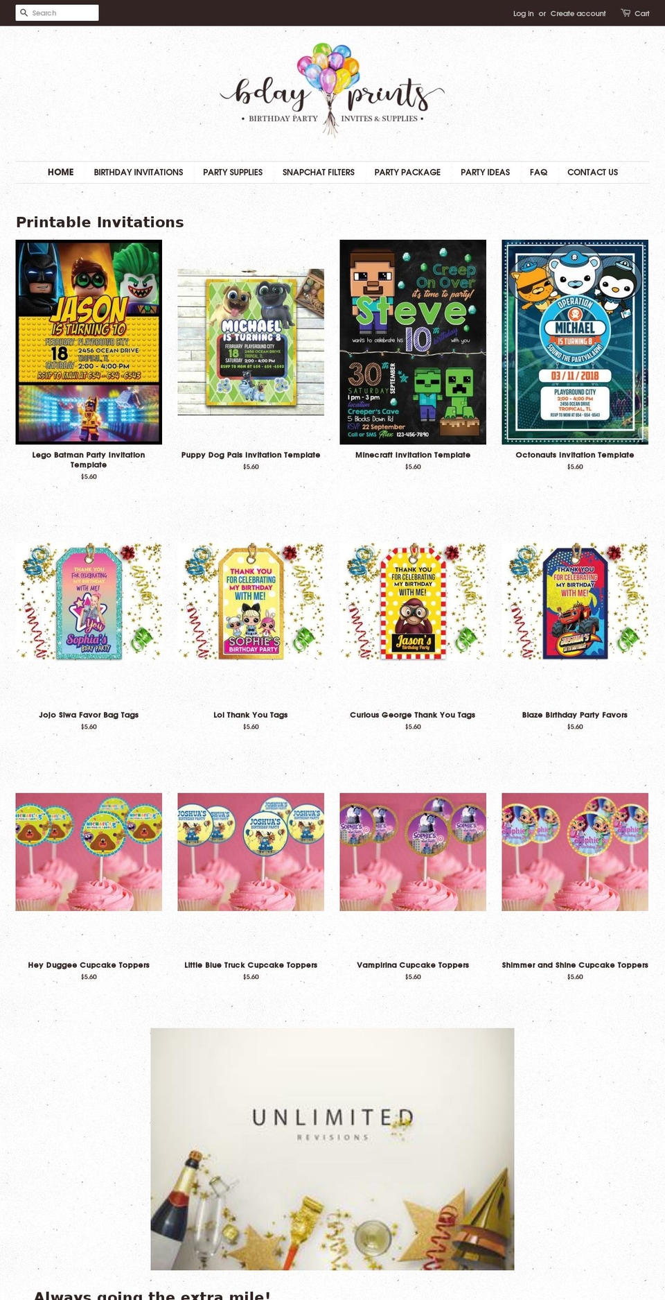bdayprints.com shopify website screenshot