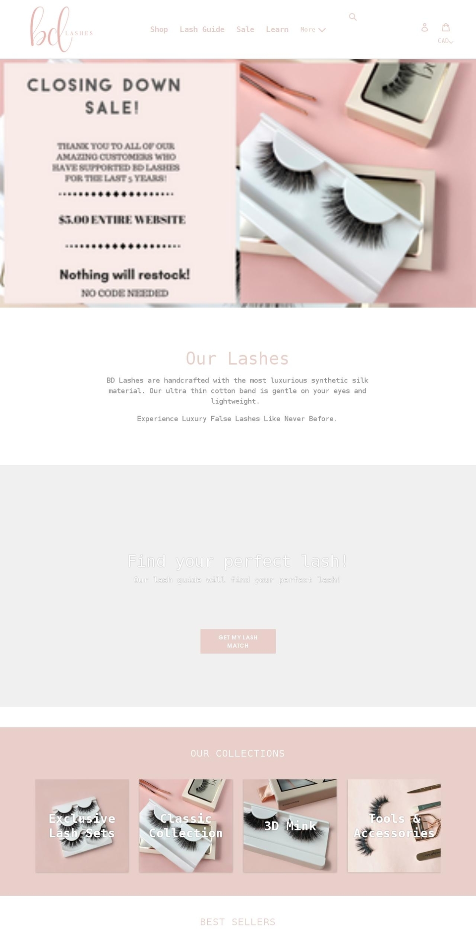 bdlashes.ca shopify website screenshot