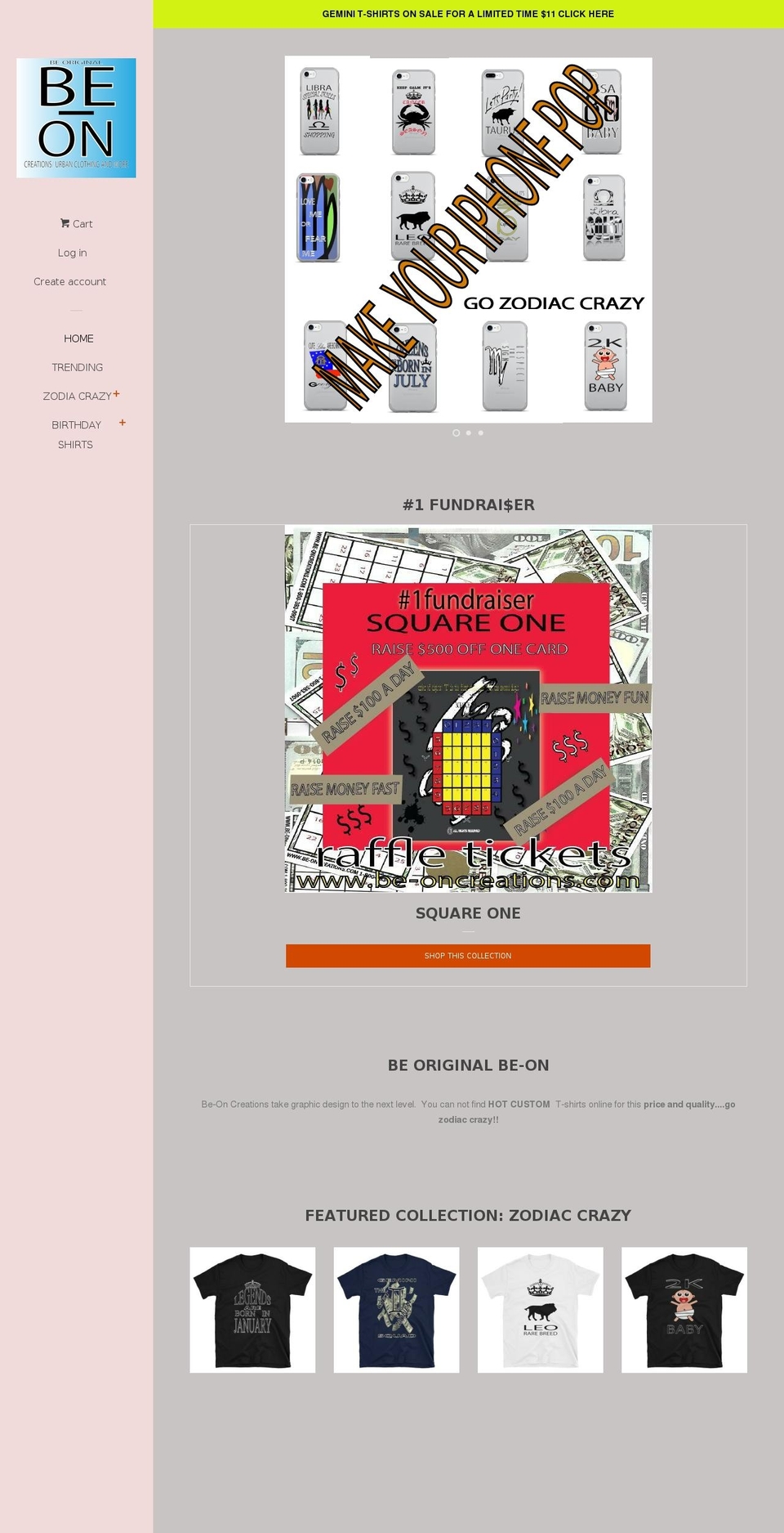 be-oncreations.com — Shopify storefront screenshot