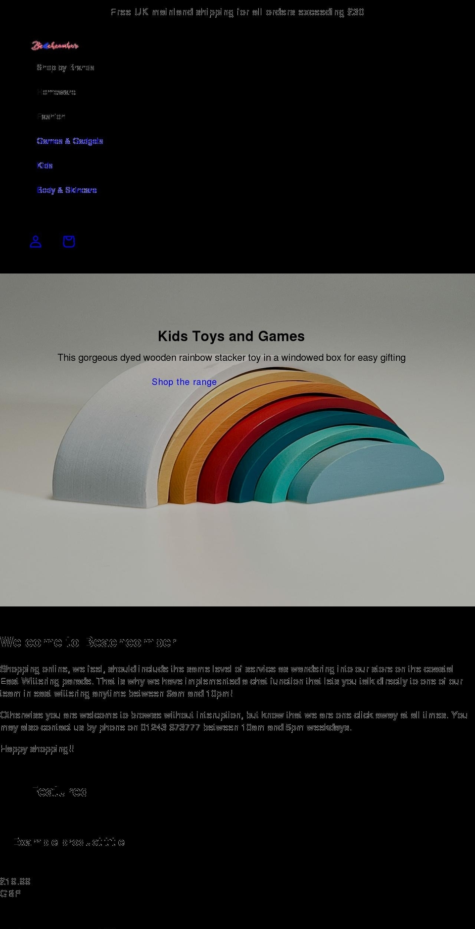 beachcombergift.com shopify website screenshot