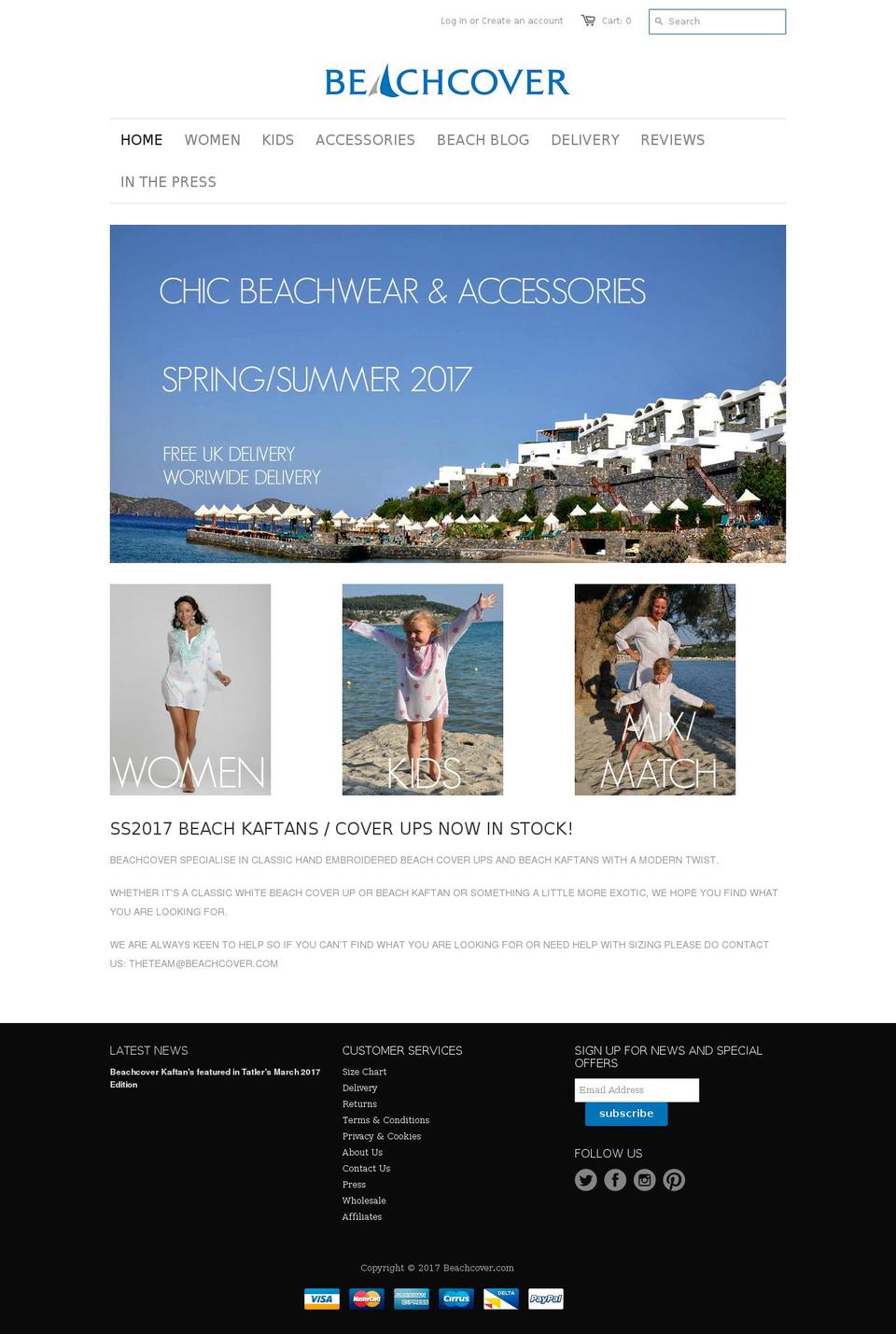 beachcover.com shopify website screenshot