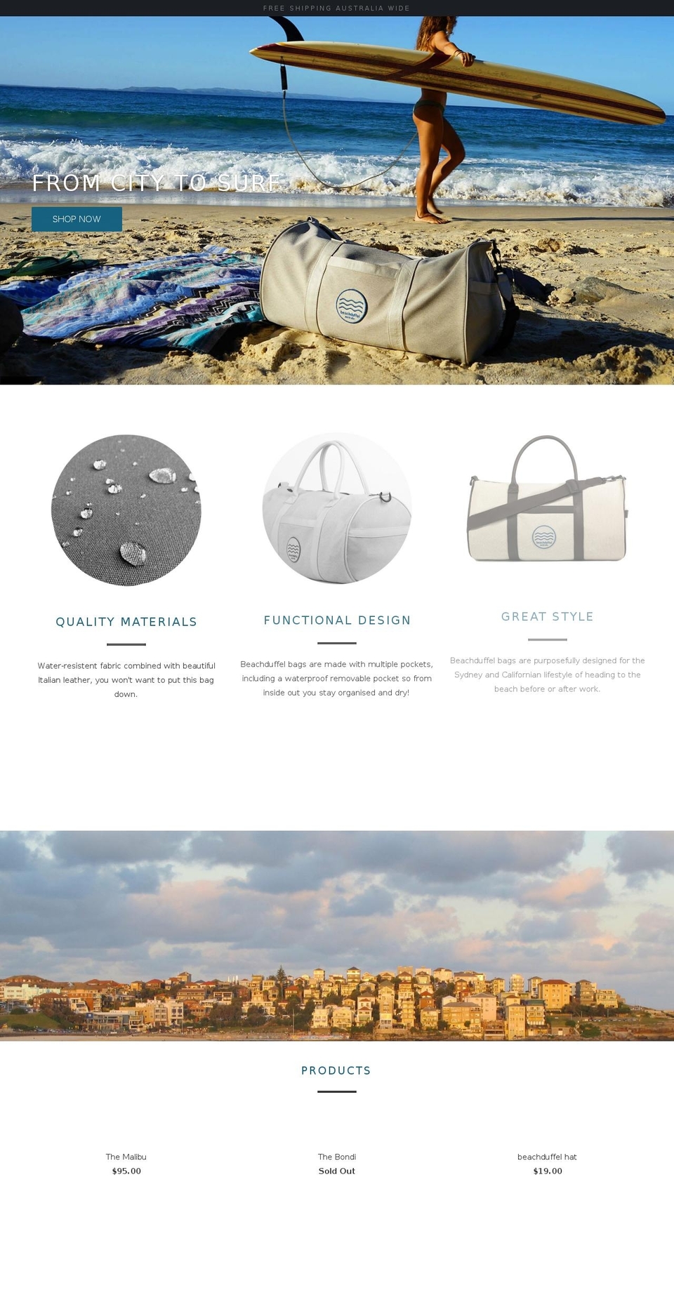 beachduffel.com shopify website screenshot