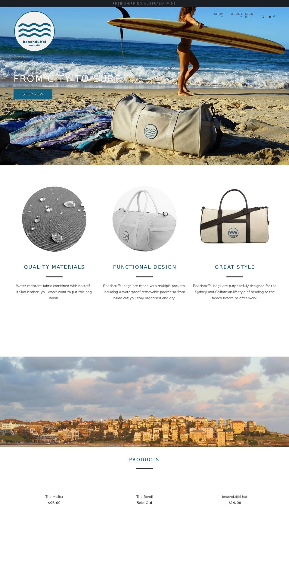 beachduffelbag.com shopify website screenshot