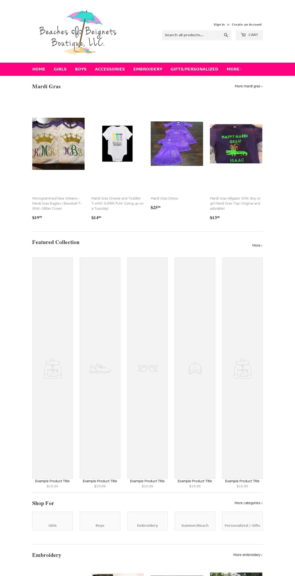 beachesandbeignets.com — Shopify storefront screenshot