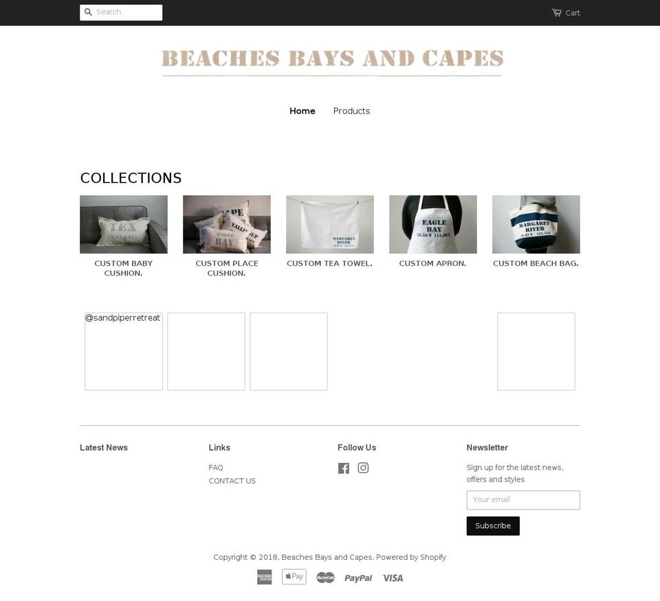 beachesbaysandcapes.com — Shopify storefront screenshot