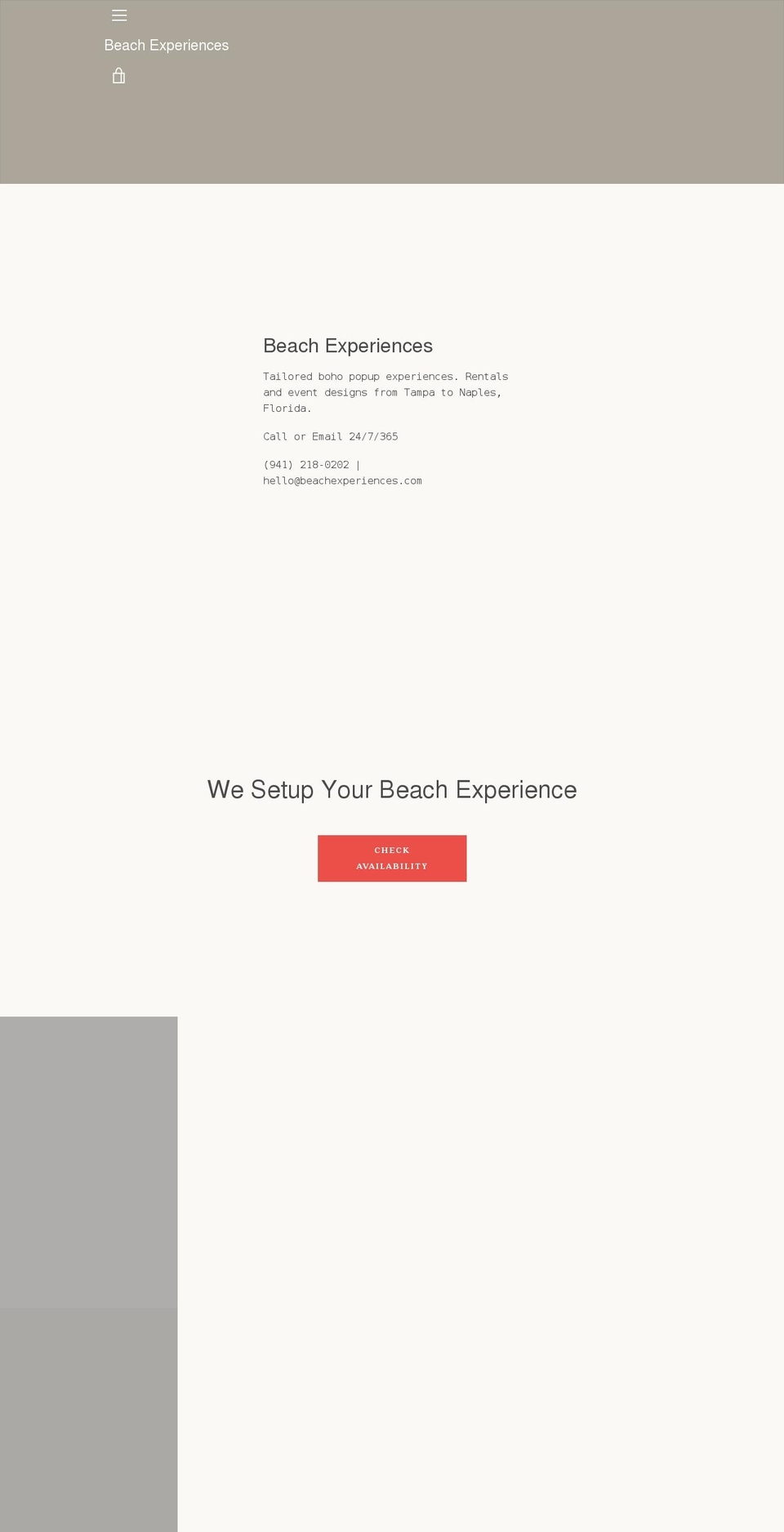 beachexperiences.com shopify website screenshot