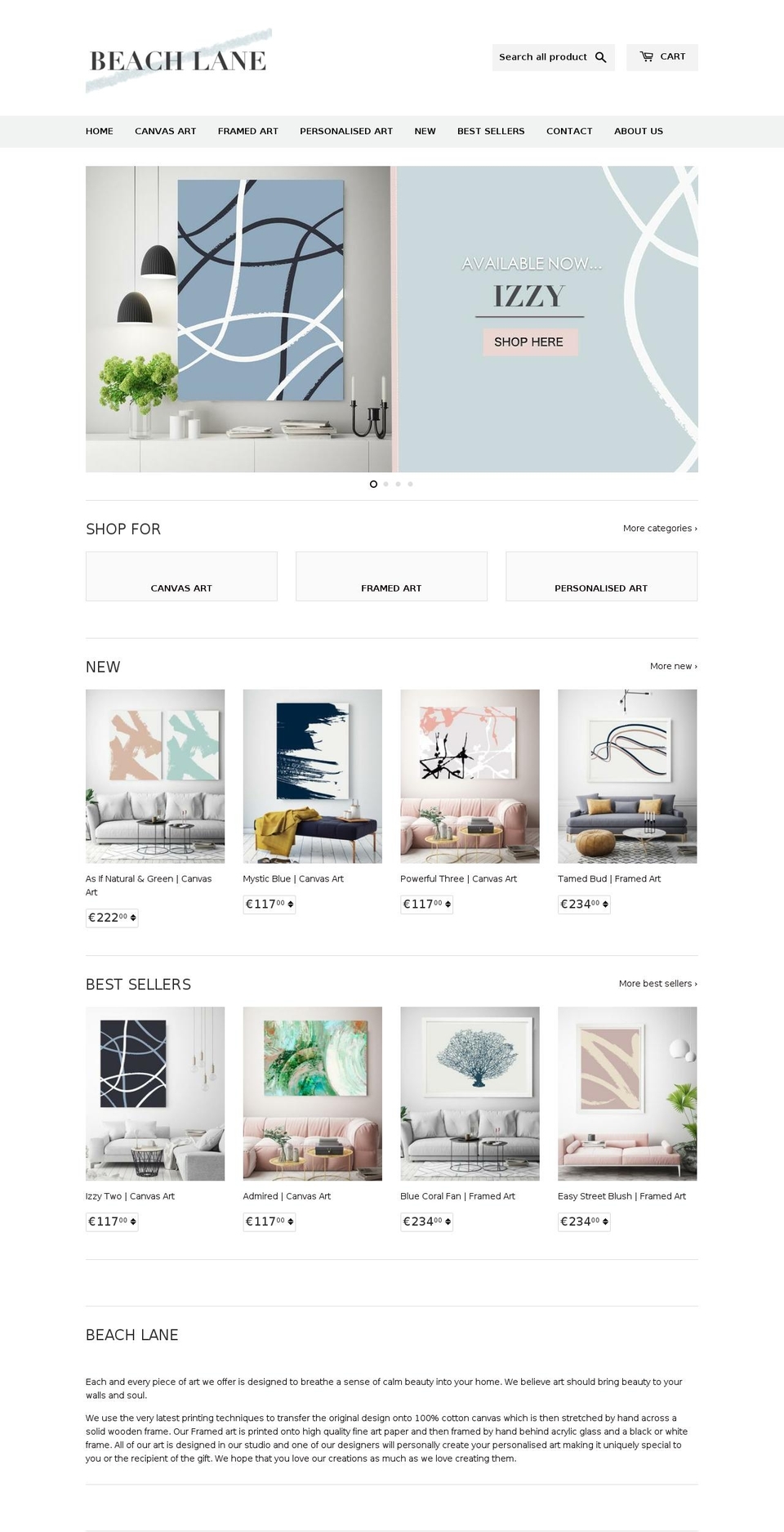 beachlaneart.com — Shopify storefront screenshot