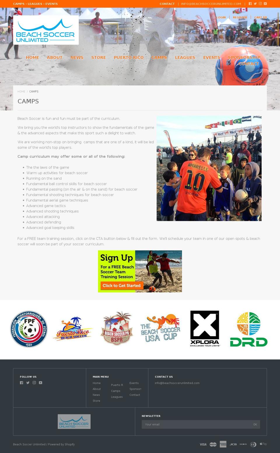 beachsocceracademy.org shopify website screenshot