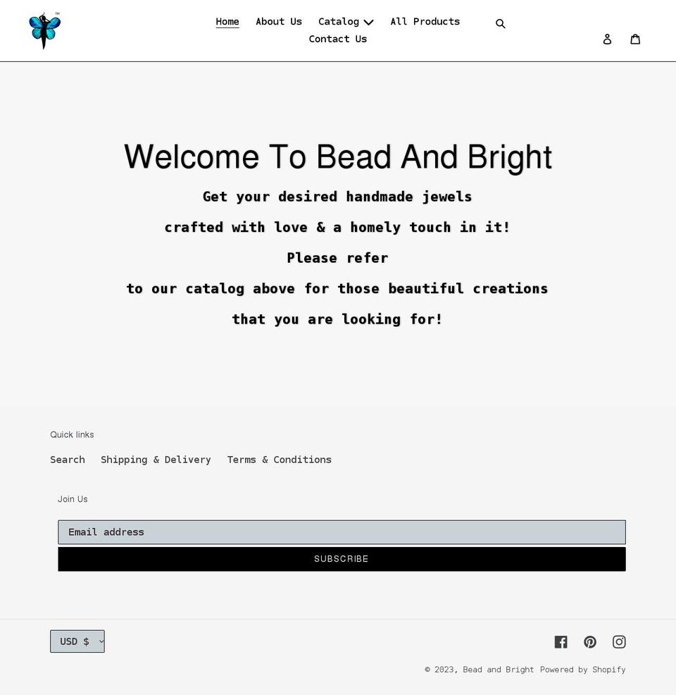 beadandbright.com shopify website screenshot