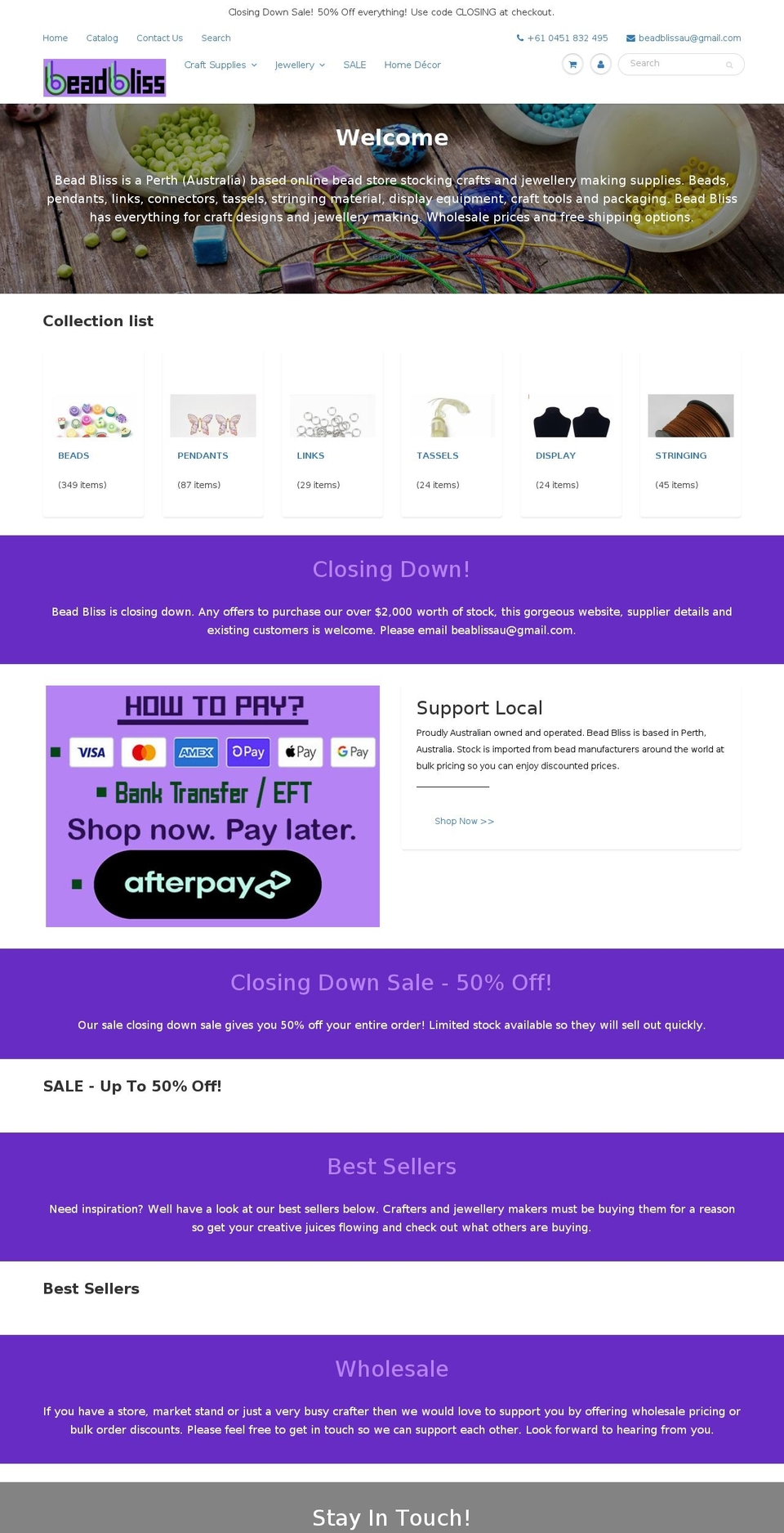 beadbliss.com.au shopify website screenshot