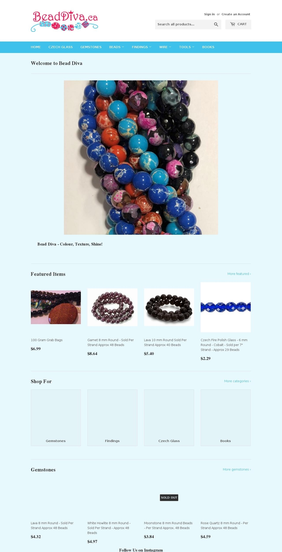 beaddiva.ca shopify website screenshot