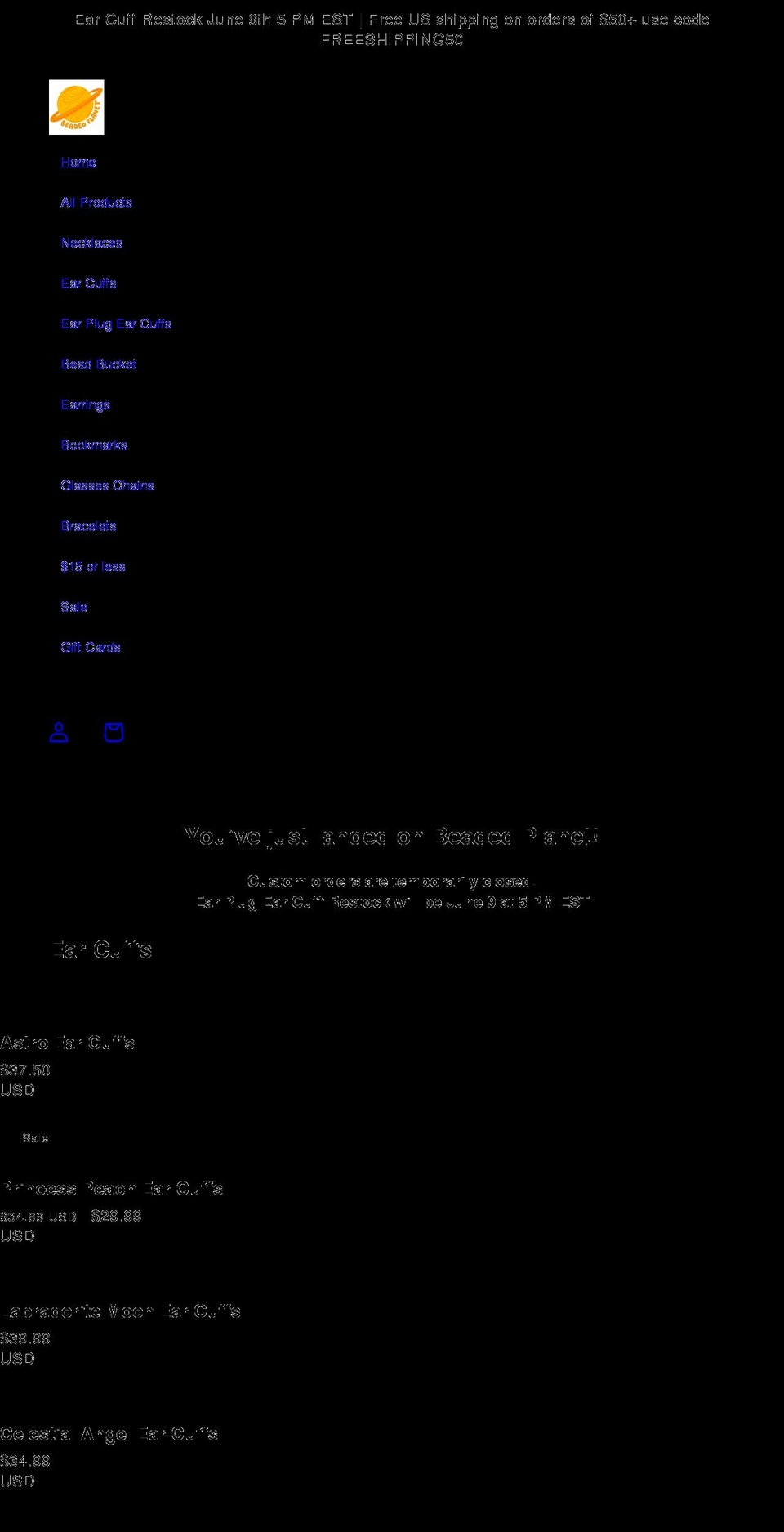 beadedplanet.com shopify website screenshot