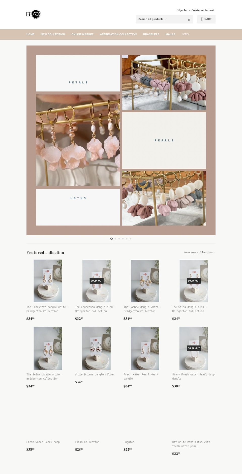 beadmindfulgems.com shopify website screenshot