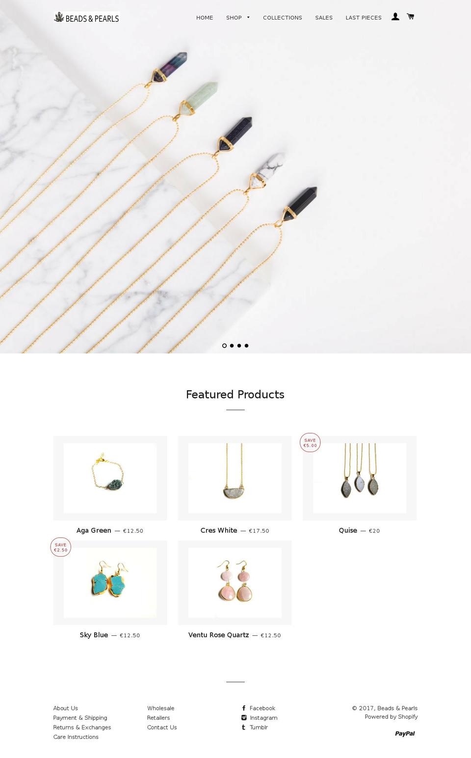 beadsandpearlsjewellery.com shopify website screenshot