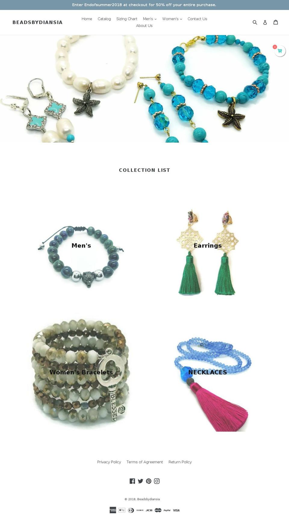 beadsbydiansia.com — Shopify storefront screenshot