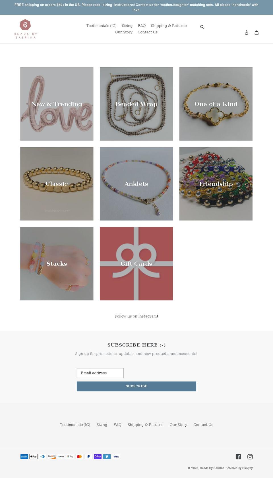 beadsbysabrina.com shopify website screenshot