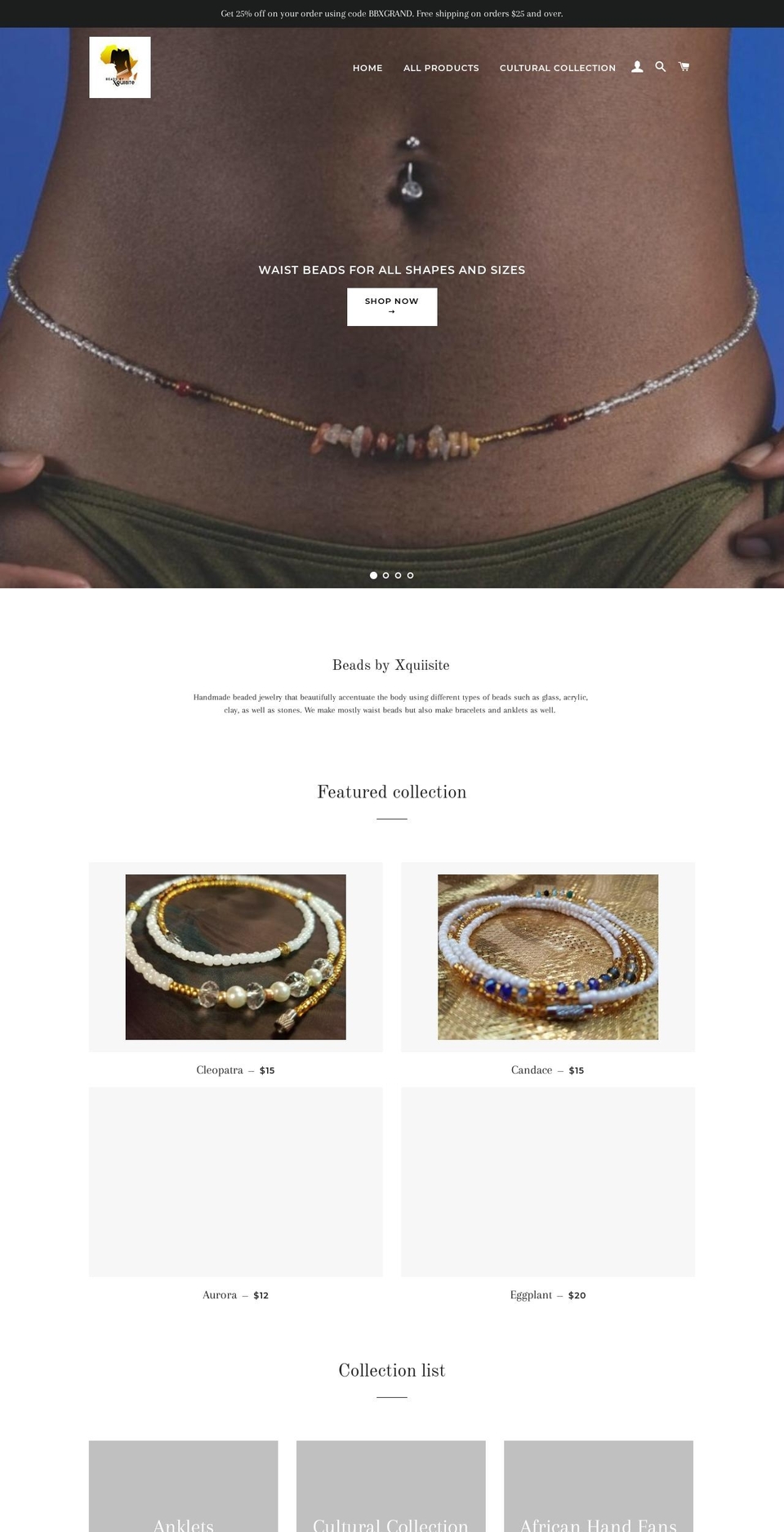 beadsbyxquiisite.com shopify website screenshot