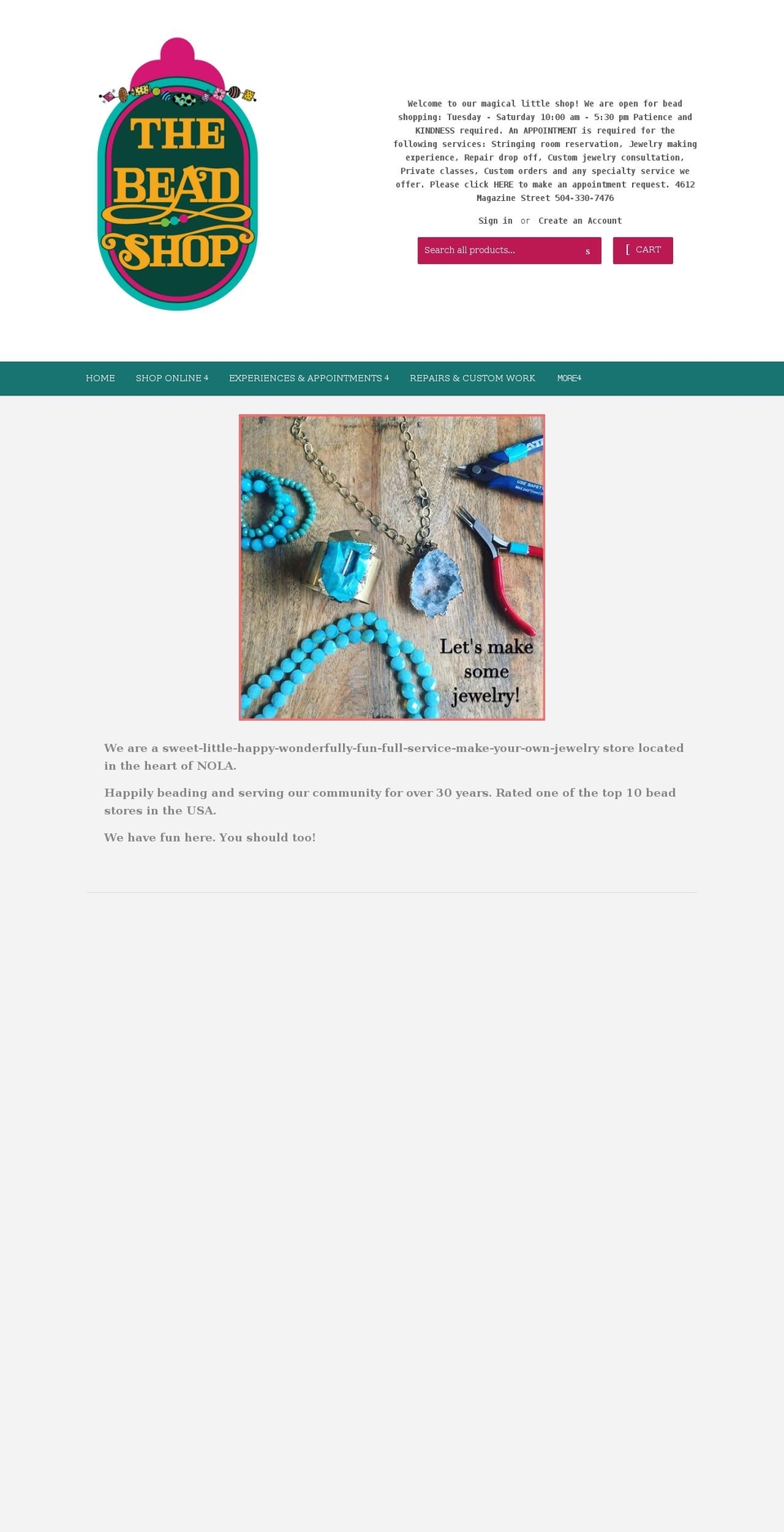 beadshopneworleans.com shopify website screenshot