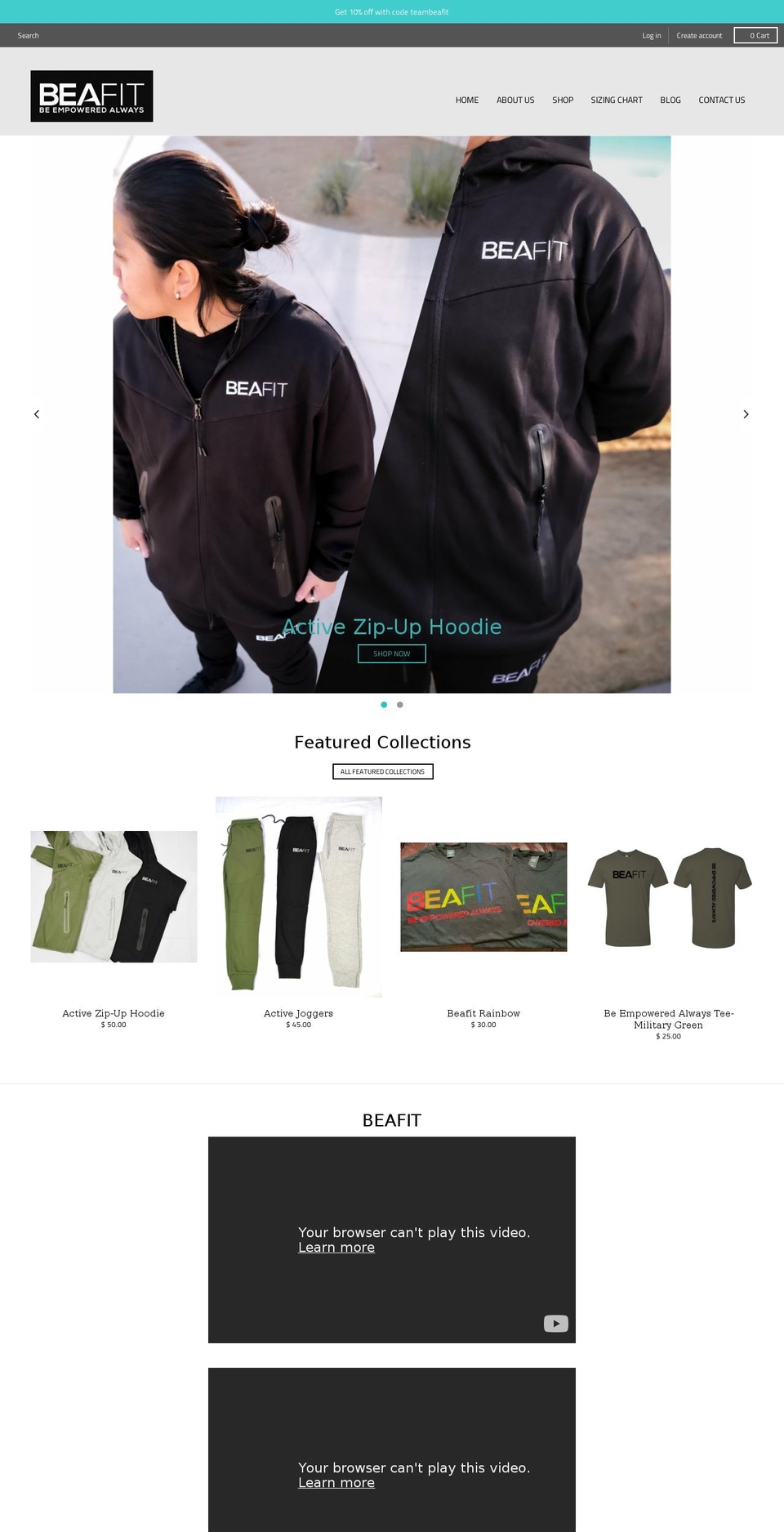 beafitshop.com shopify website screenshot