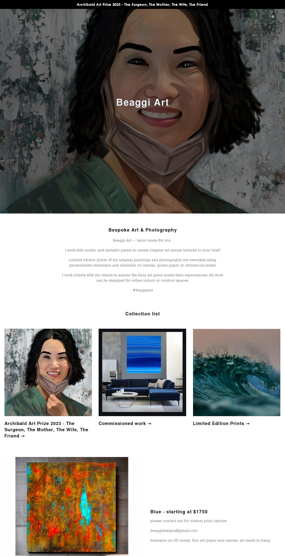 beaggiart.com shopify website screenshot