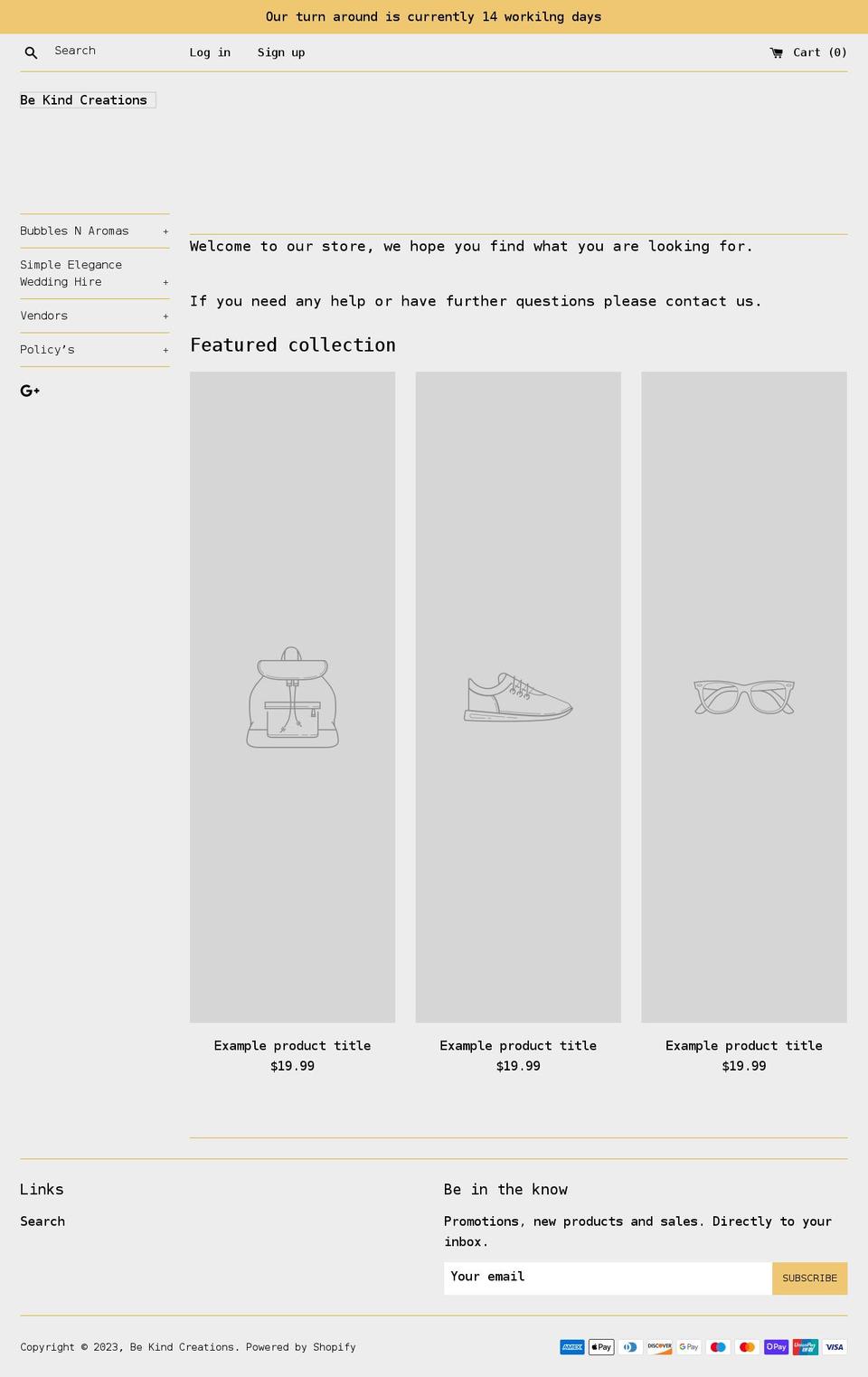 beakindcreations.com shopify website screenshot