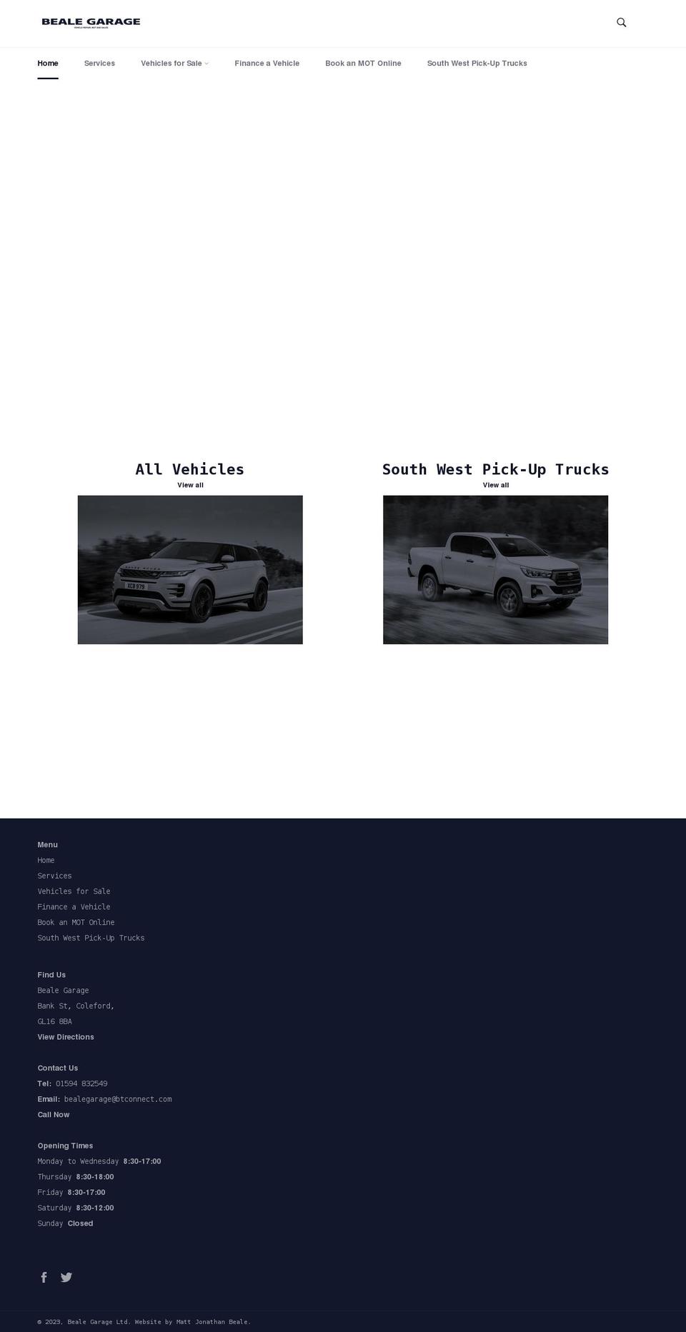 bealegarage.com shopify website screenshot