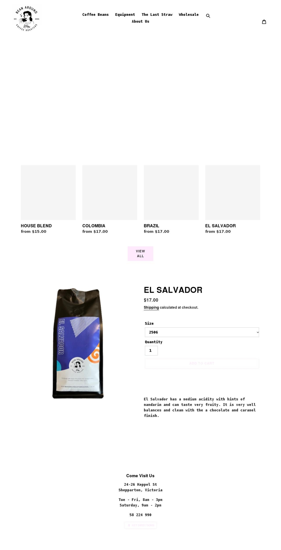 beanaroundcoffeeroasters.com.au shopify website screenshot