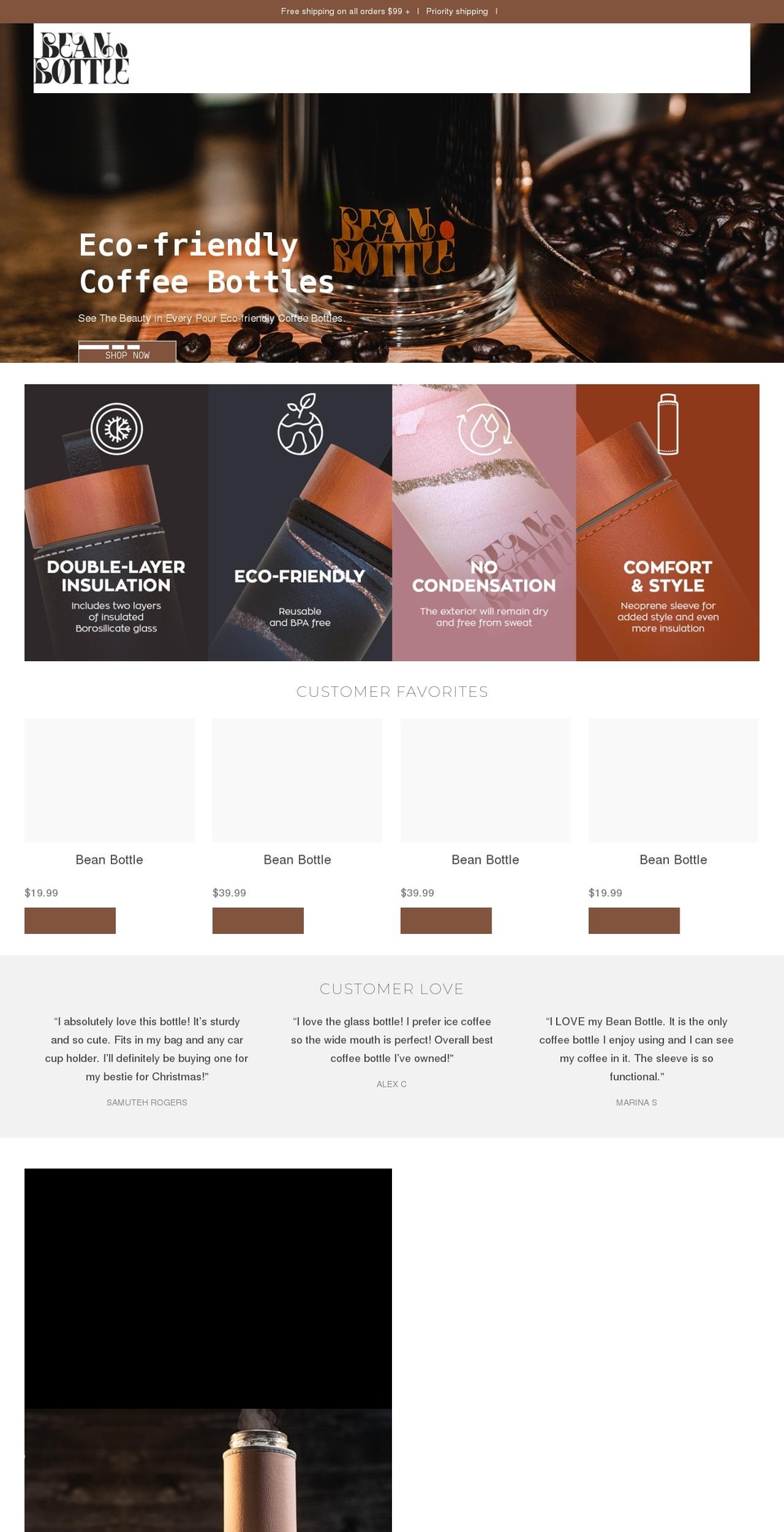 NEW DESIGN Shopify theme site example beanbottle.co