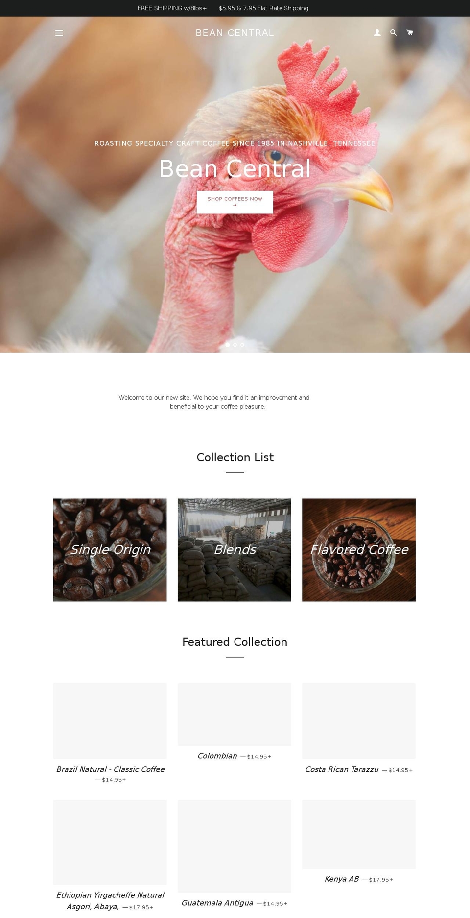 beancentralcoffee.com — Shopify storefront screenshot
