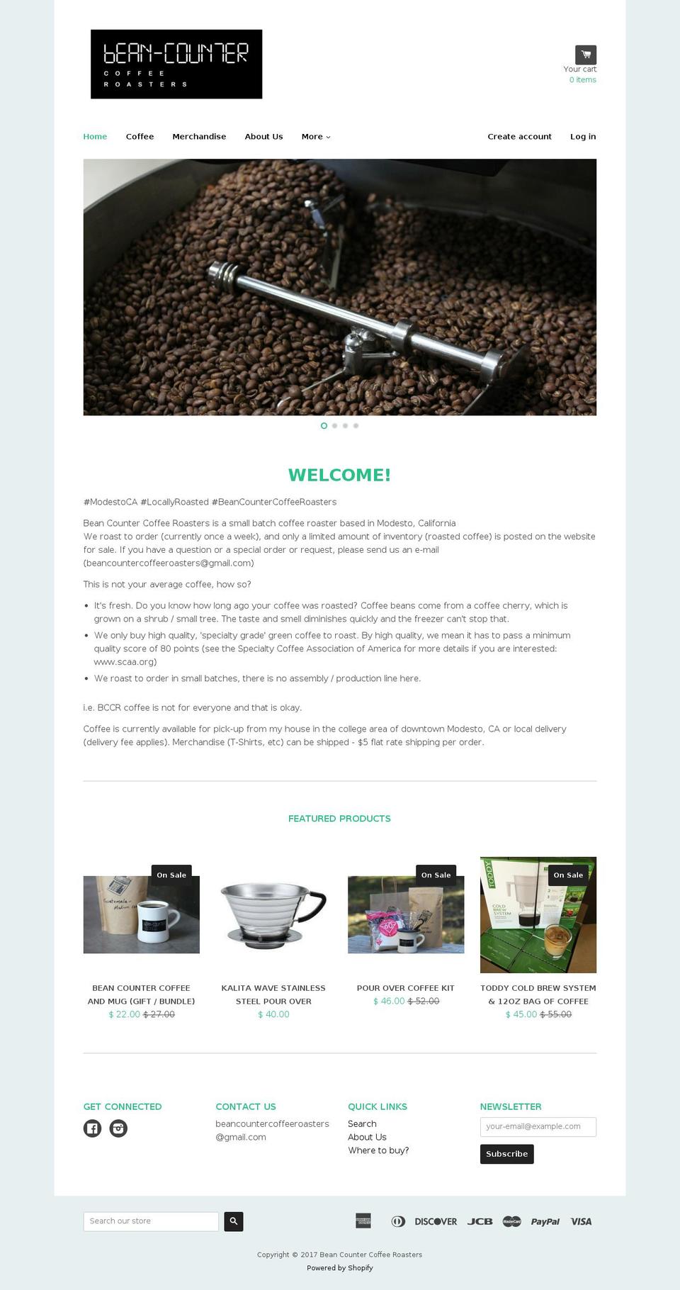 beancountercoffeeroasters.com shopify website screenshot