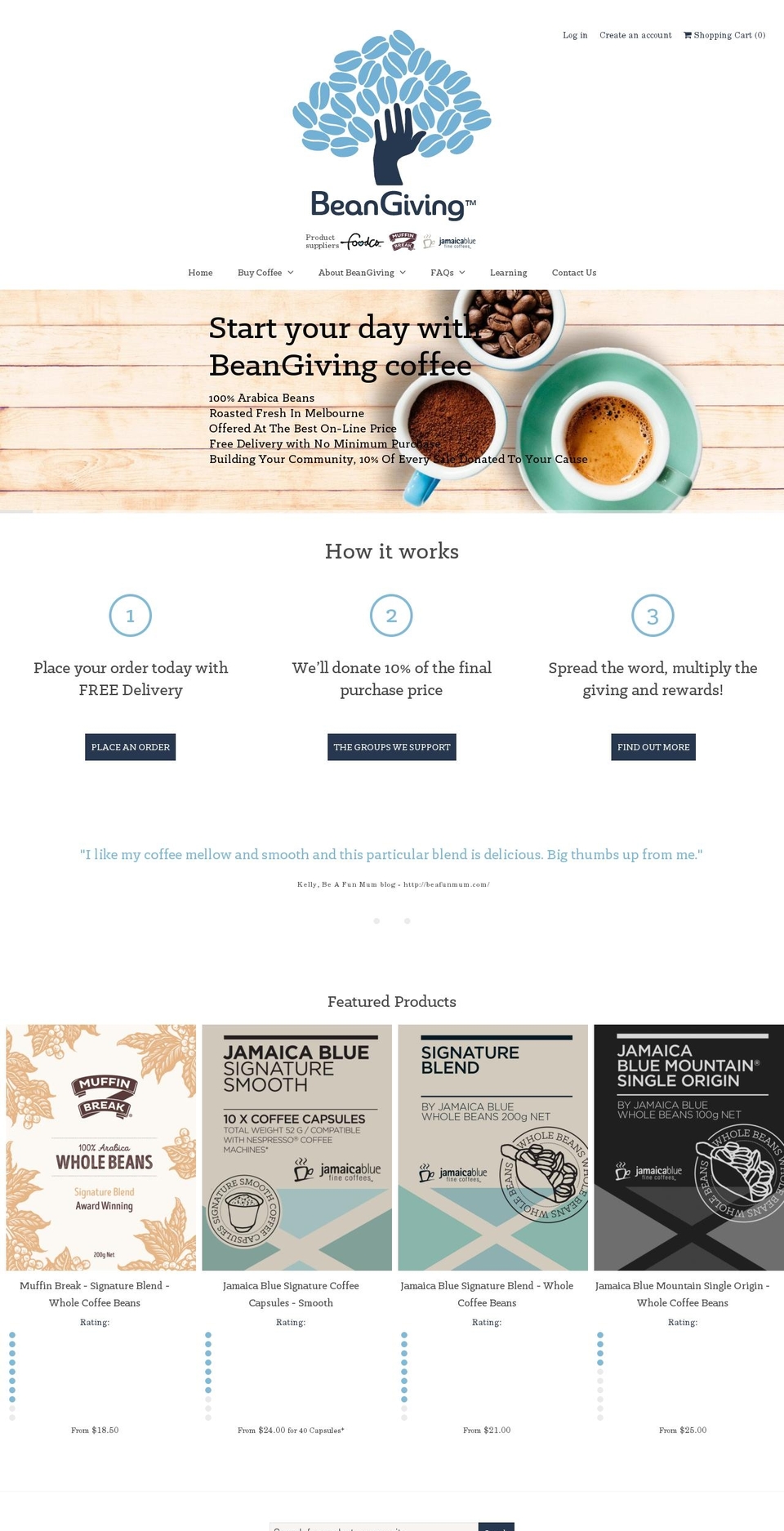 beangiving.com.au shopify website screenshot