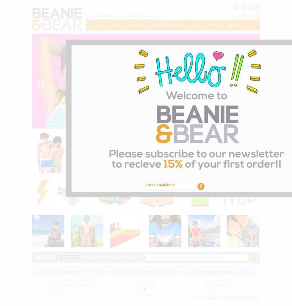 beanieandbear.com shopify website screenshot