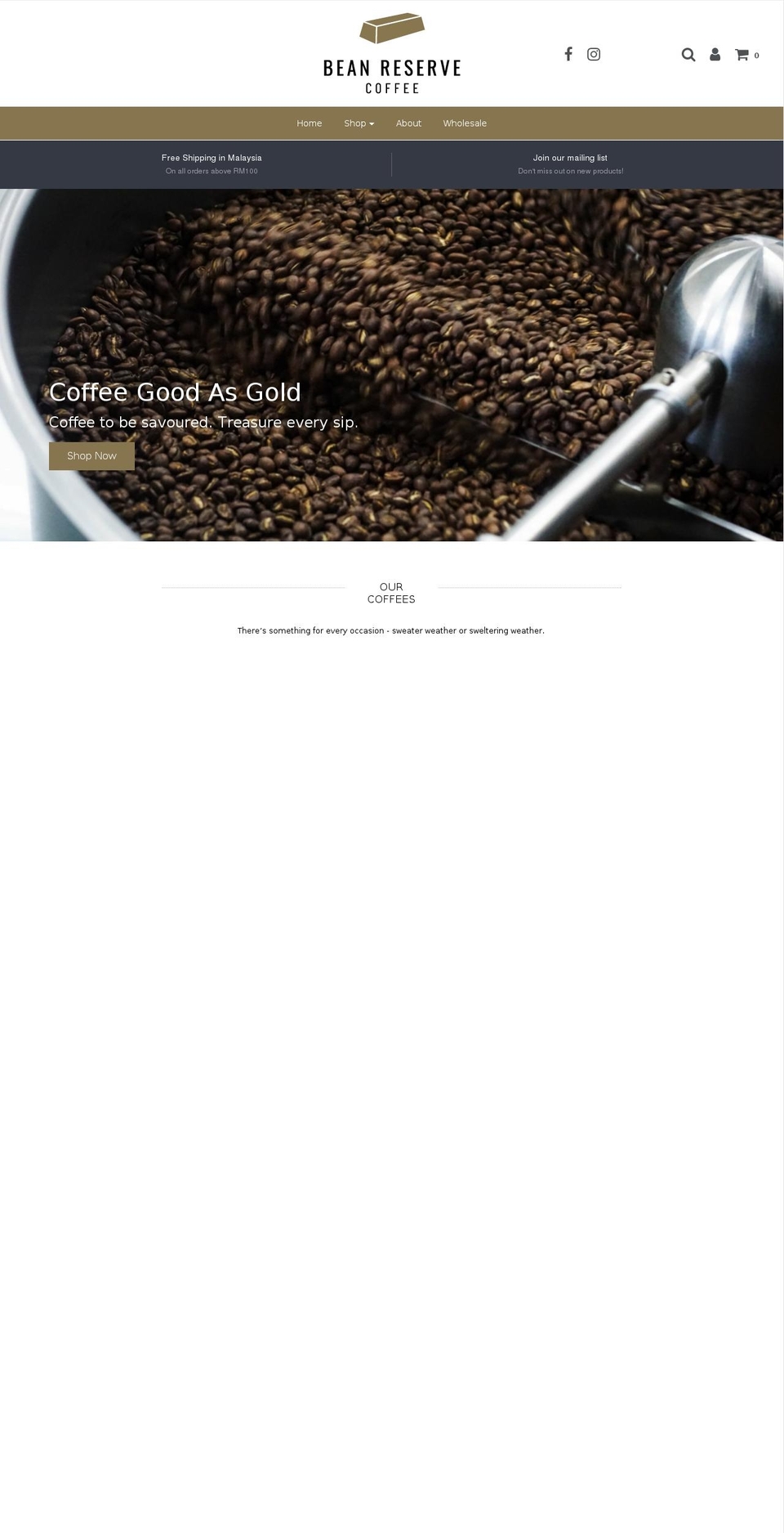 beanreserve.com — Shopify storefront screenshot