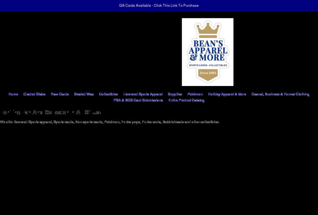 beansapparelandmore.com shopify website screenshot