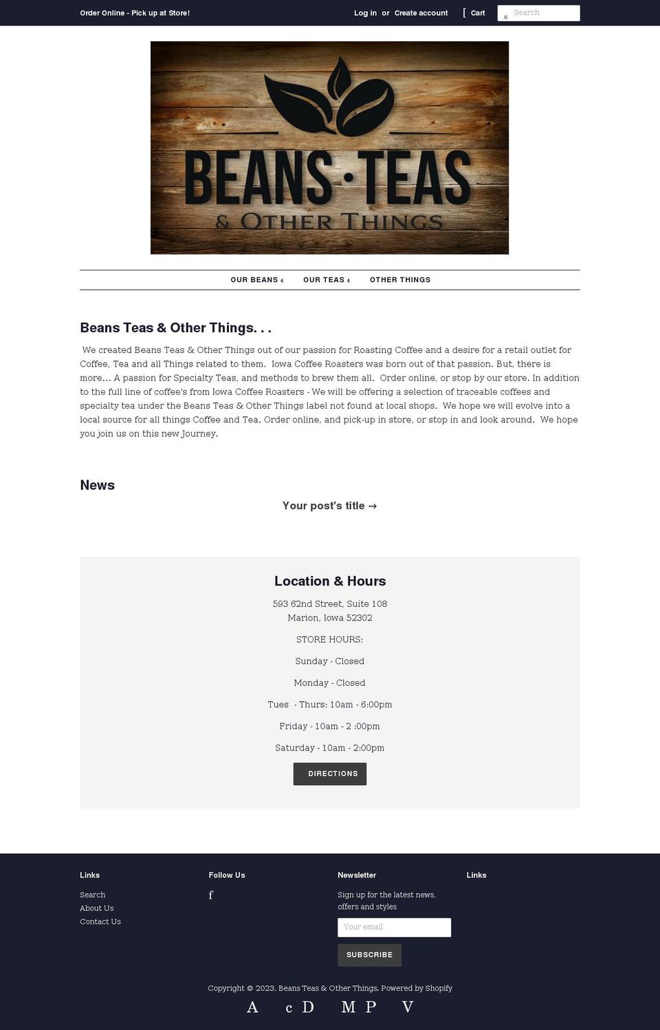beansteas.com shopify website screenshot