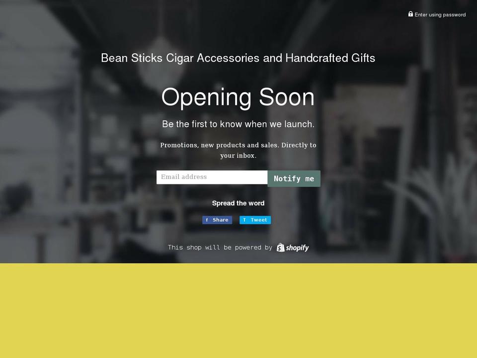 beansticks.net shopify website screenshot