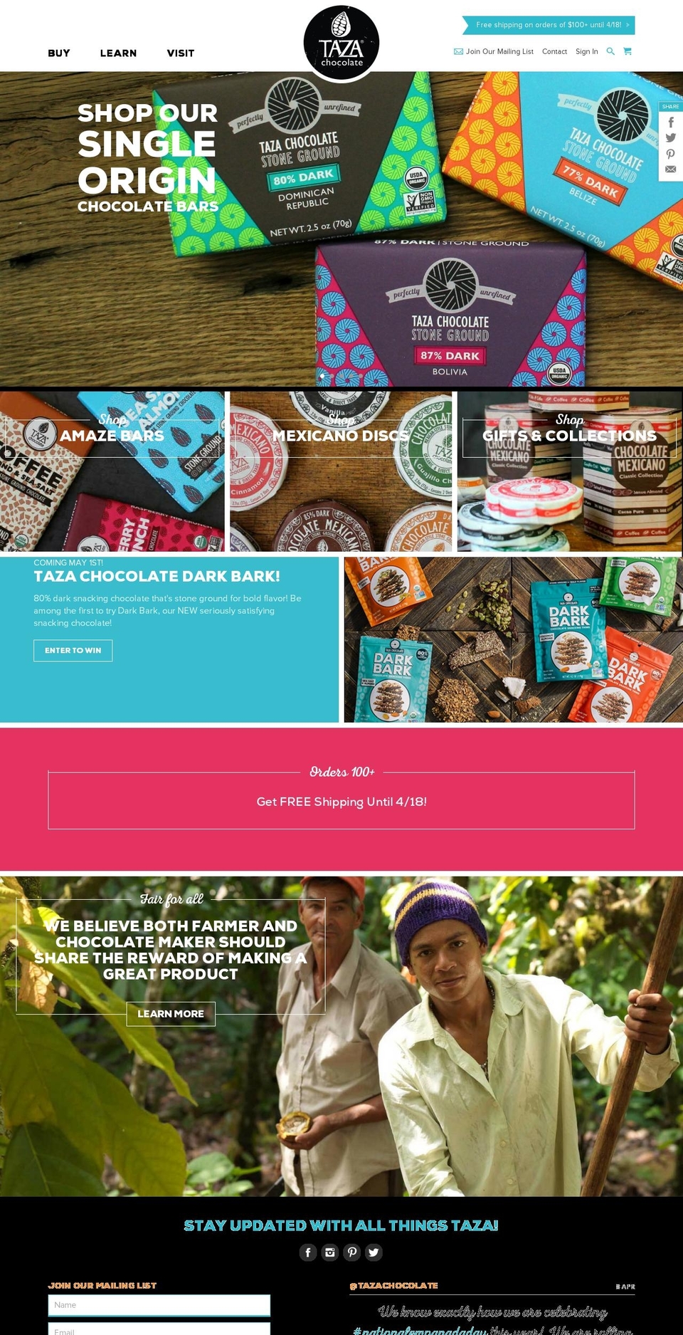 Taza Chocolate - V1 Shopify theme site example beantobarchocolate.com