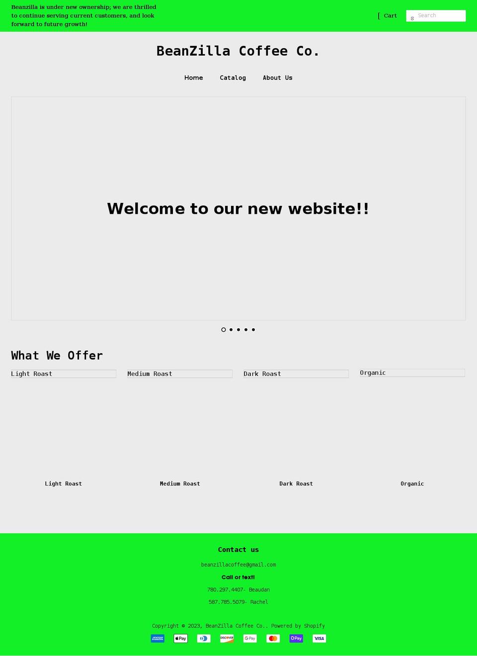 beanzillacoffee.ca shopify website screenshot