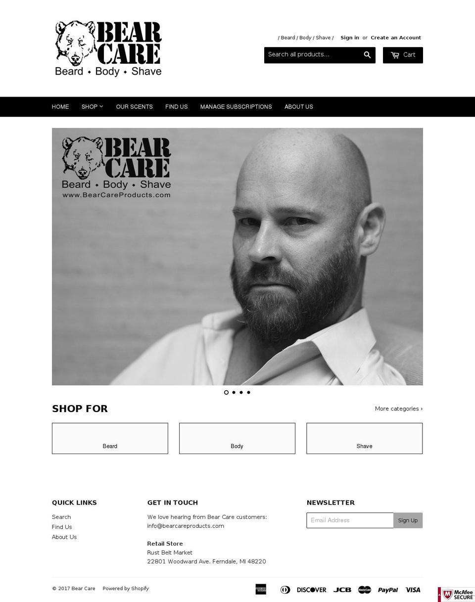bearcareoil.com shopify website screenshot