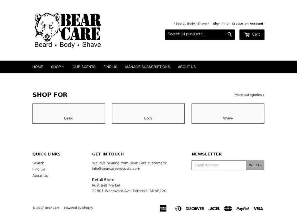 bearcareoils.net shopify website screenshot
