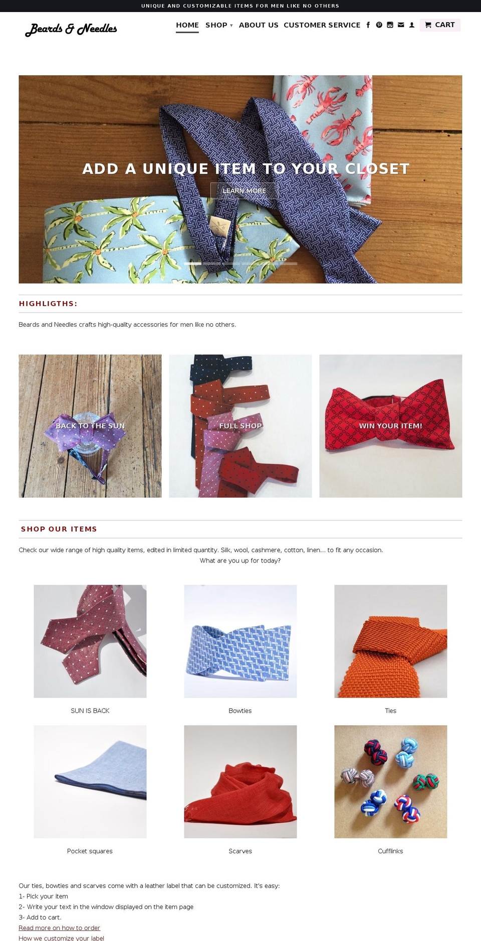 beardsandneedles.com shopify website screenshot
