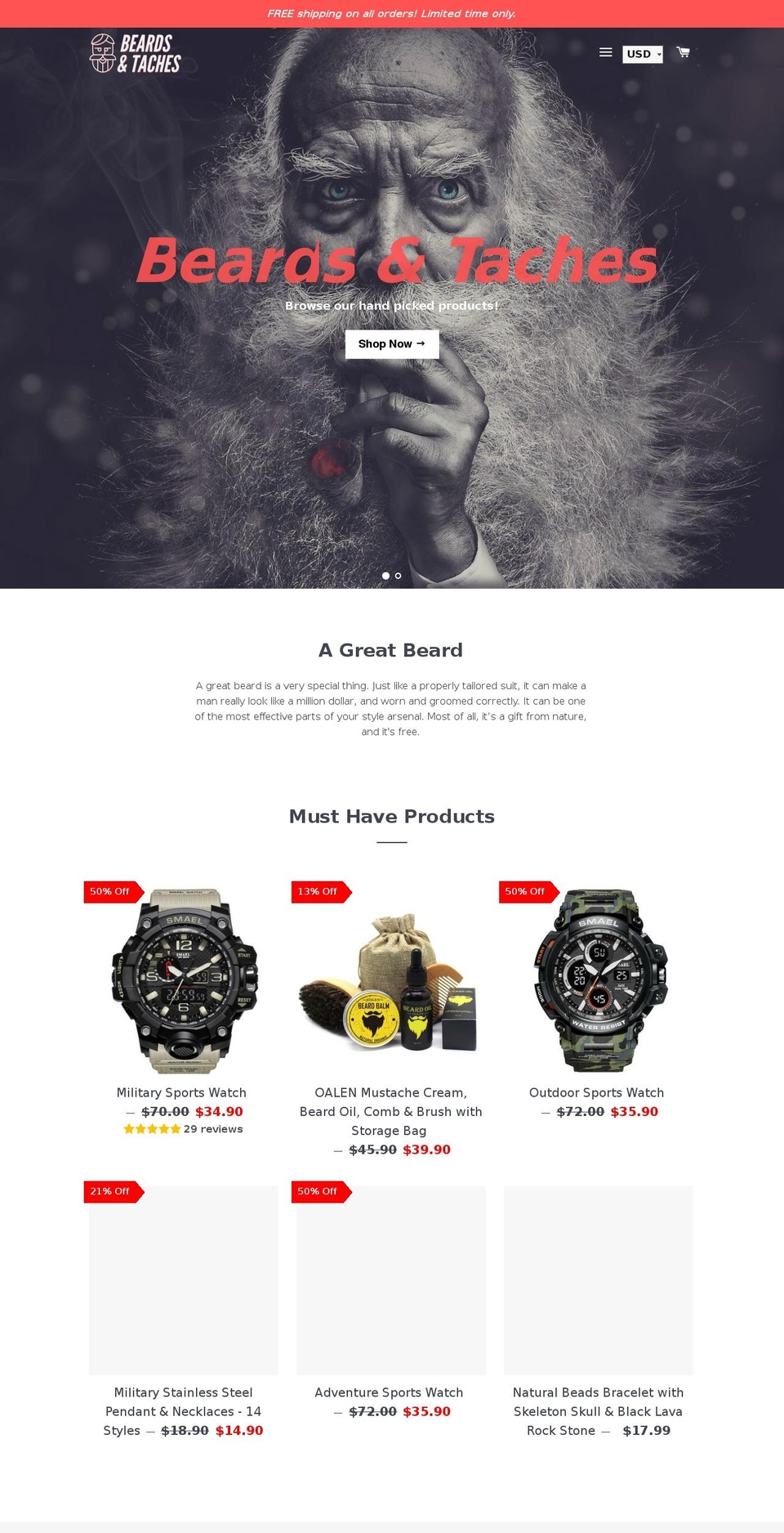 beardsandtaches.com shopify website screenshot