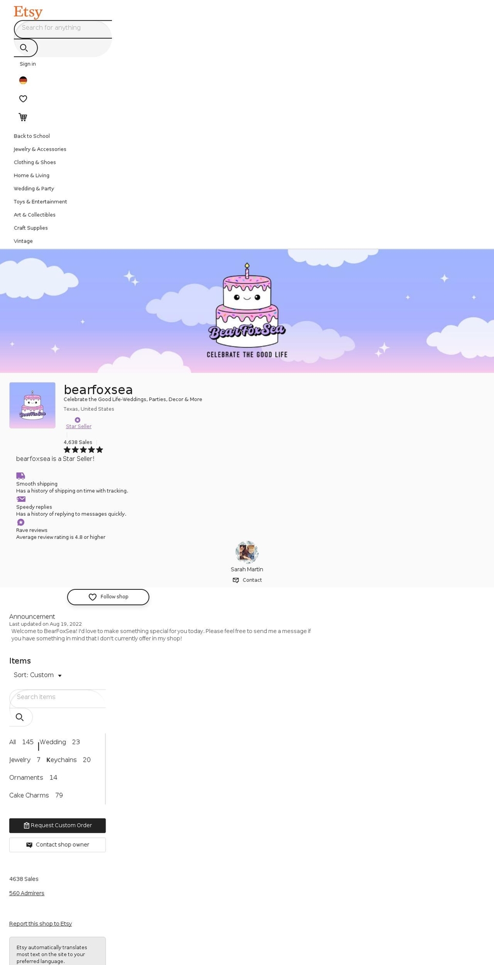bearfoxsea.com — Shopify storefront screenshot