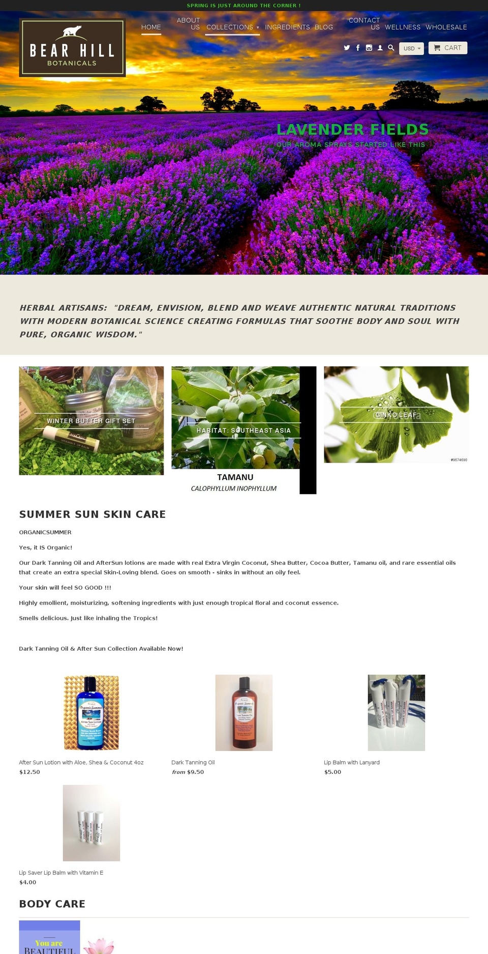 bearhillbotanicals.com shopify website screenshot