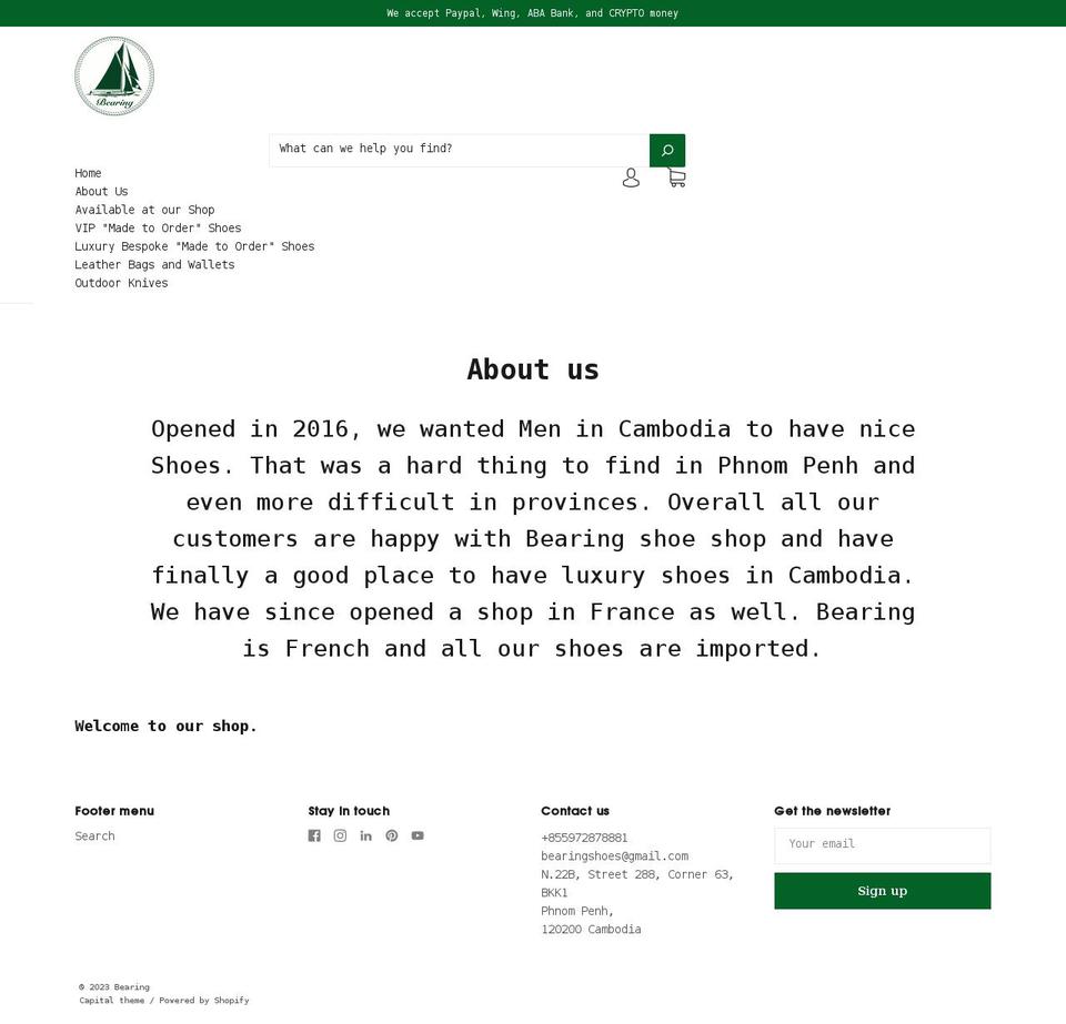 bearingshoes.com shopify website screenshot