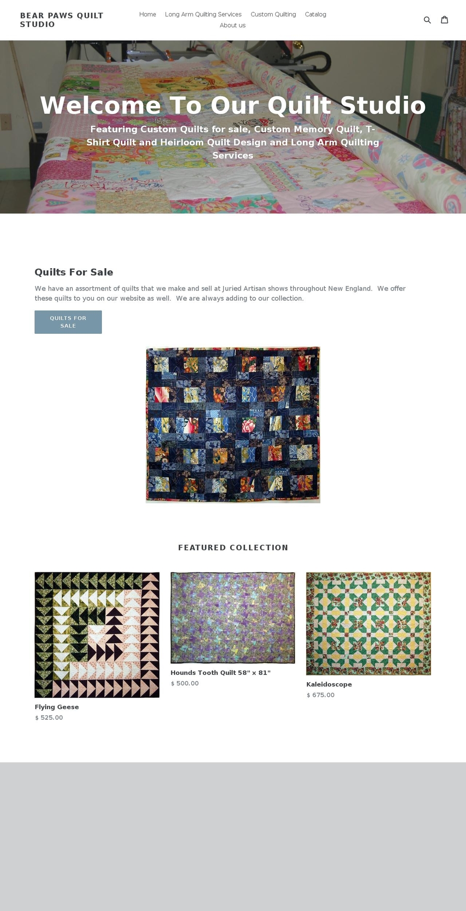 bearpawsquiltstudio.com shopify website screenshot
